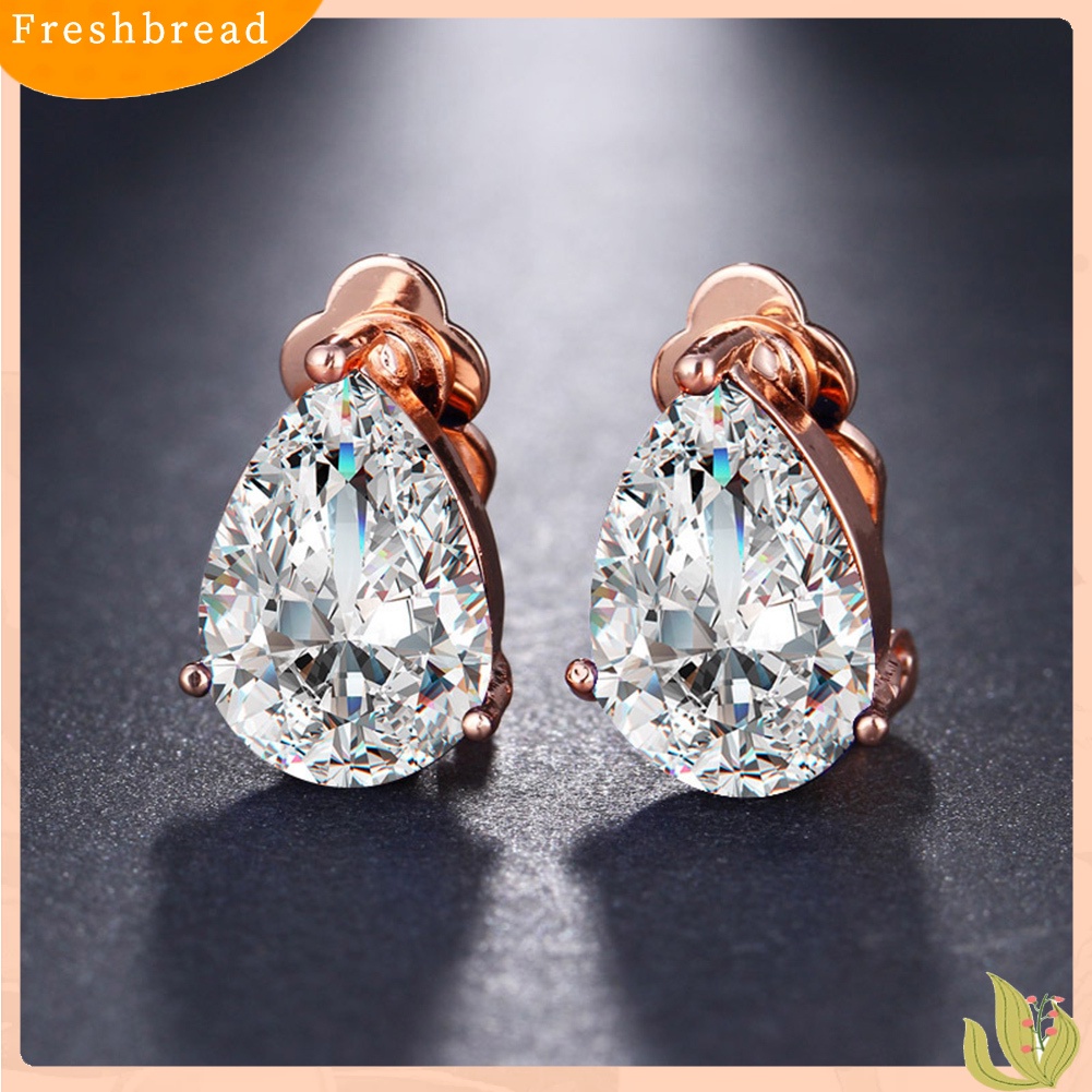 &lt; Freshbread &gt; Fashion Wanita Tetesan Air Cubic Zirconia Klip On Anting Pesta Perhiasan Hadiah