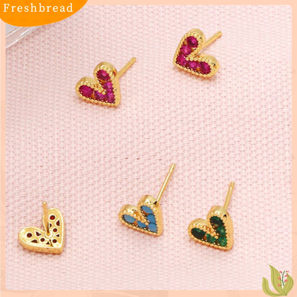 &lt; Freshbread &gt; 1pasang Anting Tusuk Bentuk Hati Perhiasan Cubic Zirconia Anting Berkilau Tahan Lama Untuk Pakaian Sehari-Hari