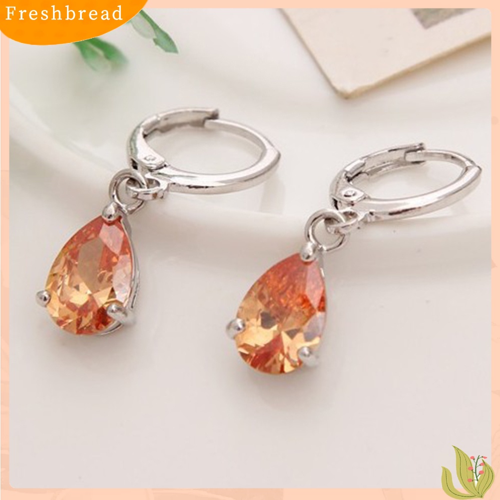 &lt; Freshbread &gt; Wanita Teardrop Cubic Zirconia Menjuntai Hoop Earrings Hadiah Perhiasan Pesta Pernikahan