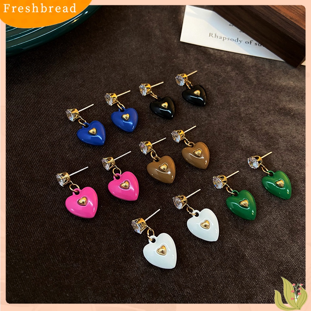 &lt; Freshbread &gt; 1pasang Anting Wanita Hati Cubic Zirconia Perhiasan Tetes Minyak Warna Cerah Menjuntai Anting Hadiah Ulang Tahun