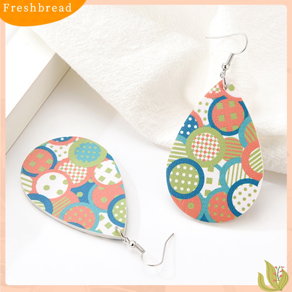 &lt; Freshbread &gt; Fashion Wanita Kulit Imitasi Logam Bentuk Tetesan Air Anting Hadiah Eardrops Menjuntair