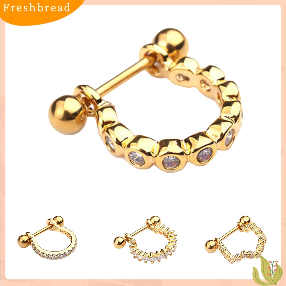 &lt; Freshbread &gt; 1Pc Cubic Zirconia U Bentuk Barbel Helix Hoop Earring Wanita Perhiasan Tindik