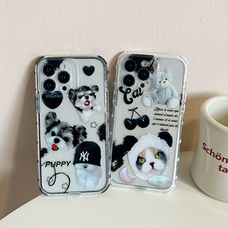 Lovely Cat Puppy Flash Powder Point Casing Soft Case HP iP iPhone 12 13 14 Pro Max 11 FTD Best Case Apple