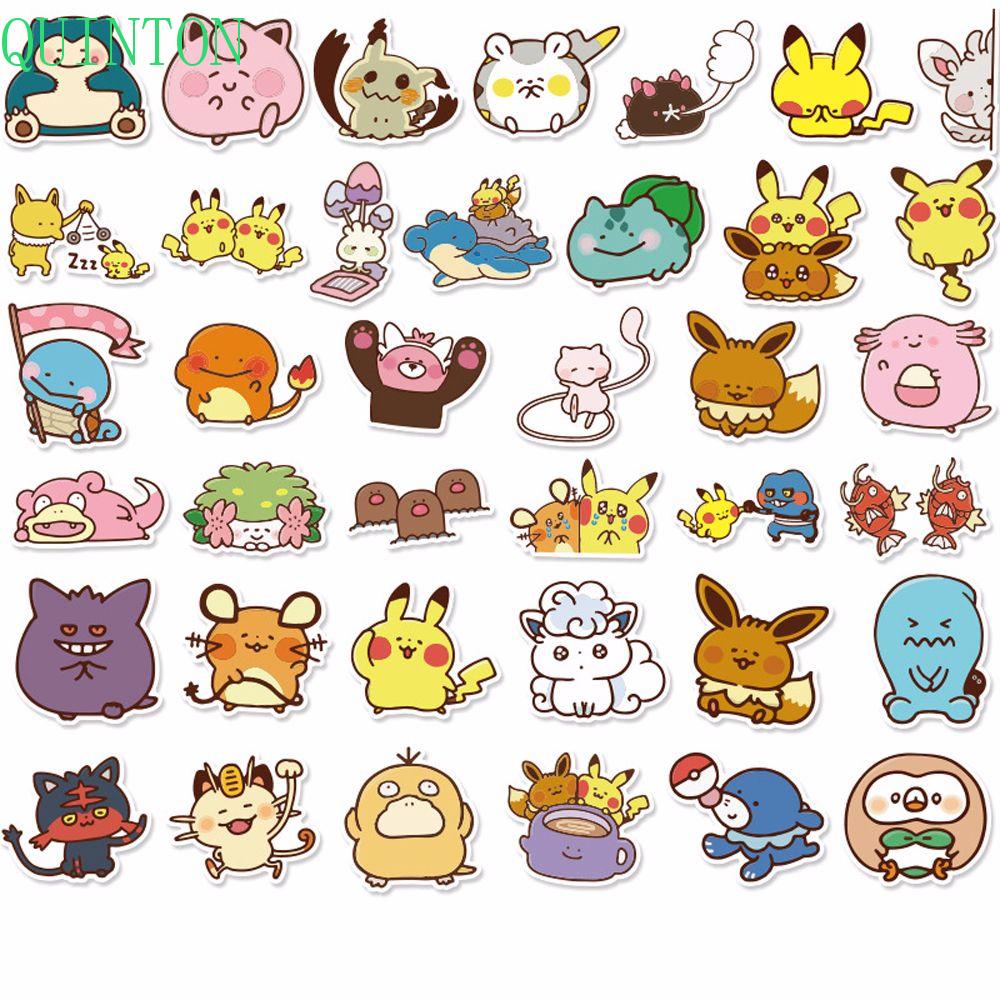 QUINTON 38pcs/set Pikachu Stickers Guitar Decoration Mobile Phone Sticker Graffiti Sticker Cute Waterproof Cartoon  Stickers Suitcase Decoration Anime Q Version Pokemon