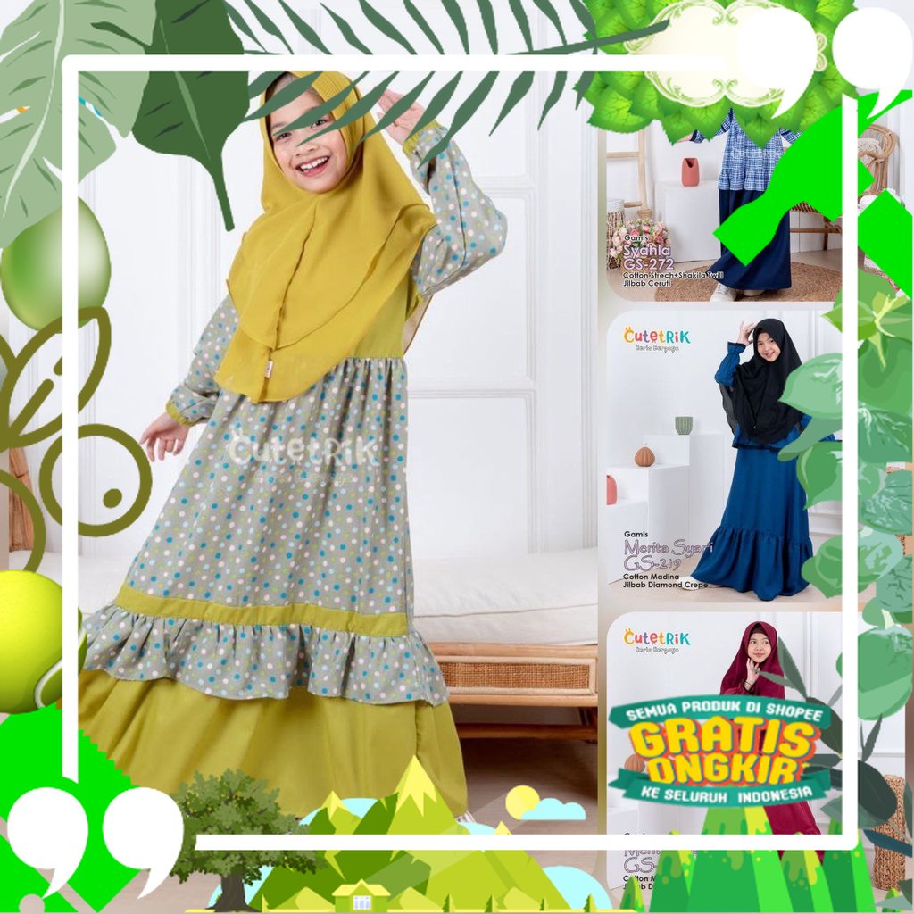 Terbaru   Gamis Eliza Cutetrik GS273 Baju muslim anak syari Gamis Syahla GD272 usia 5-14tahun Pakaia