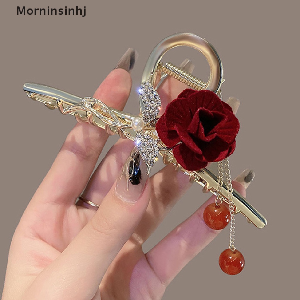 Mornin Klip Cakar Bunga Elegan Romantis Rumbai Claw Clamp Untuk Wanita Hair Clip Headwear id