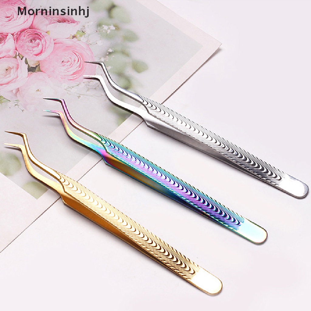 Mornin Pinset Ekstensi Bulu Mata Lengkung Pinset Stainless Steel Alat Makeup id