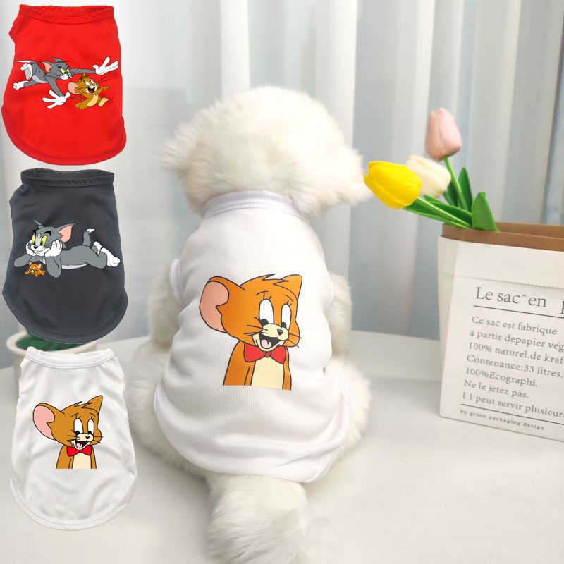 Rompi Anjing Peliharaan Model Tom and Jerry S-XXL Tank Top Katun Anjing Mini Sedang Besar Baru Pakaian Produk Hewan Peliharaan