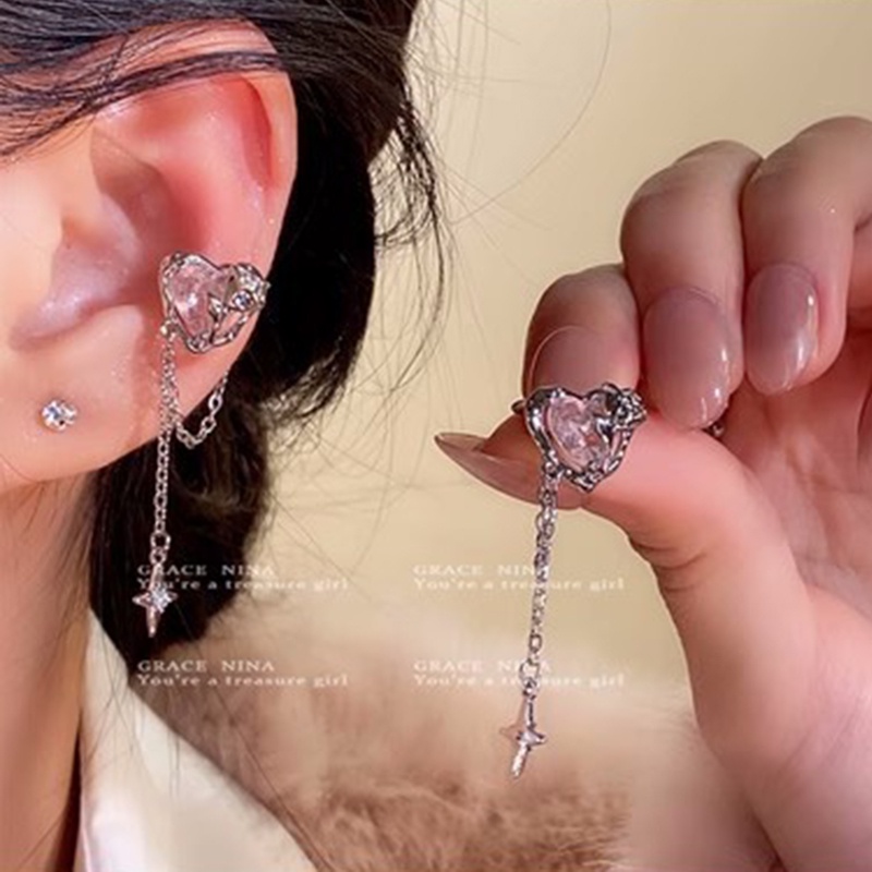 Anting Klip Hati Bahan Alloy Kristal Korea Untuk Wanita