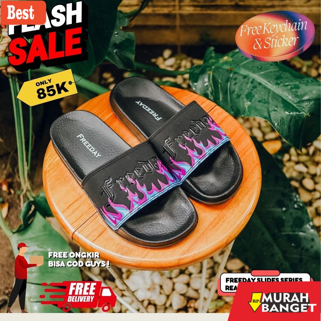 Cocok buat lebaran- BISA COD FREEDAY SANDAL SLIDES PRIA MOTIF FLAME SEERIES