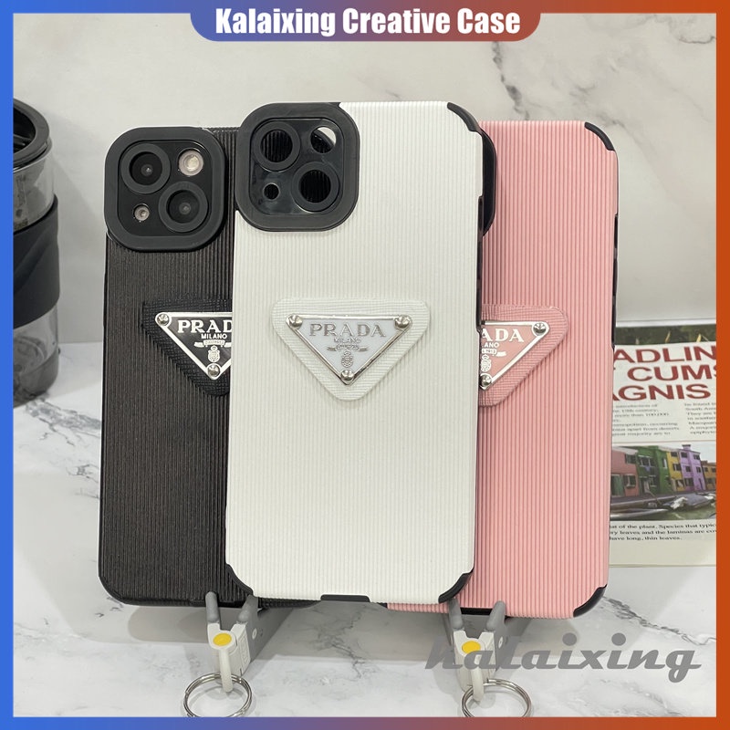 Soft Case Kulit Persegi 3D Logo PRADA Case Untuk iPhone 14 Pro Max13 12 Pro Max iP11 X XR Xs Max7 8 Plus