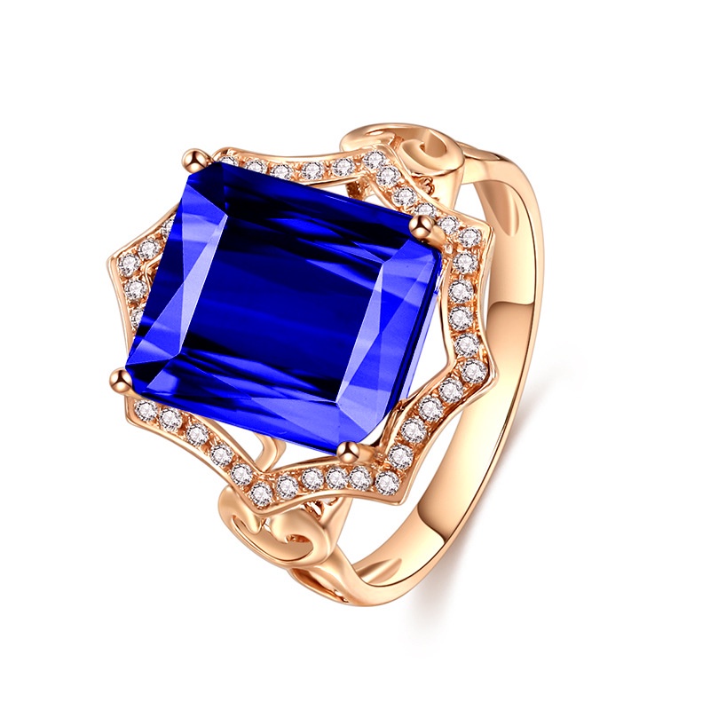 Goldkingdom Fashion Perhiasan Aksesoris Ready Stock Berlapis Emas Putri Persegi Zamrud Turmalin Berwarna Batu Permata Cincin