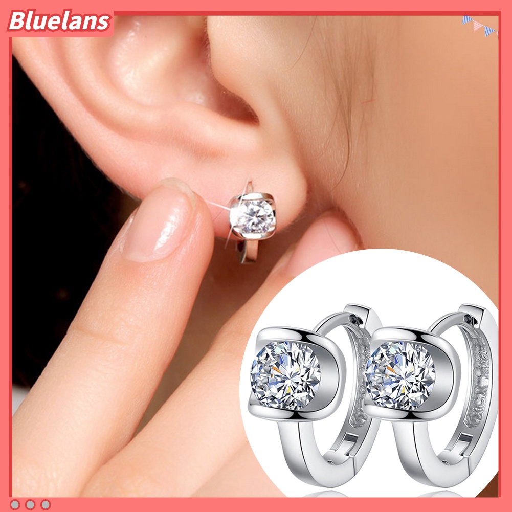 {In Stock} Fashion Wanita Cubic Zirconia Hias Huggie Anting Tindik Pesta Perhiasan Hadiah