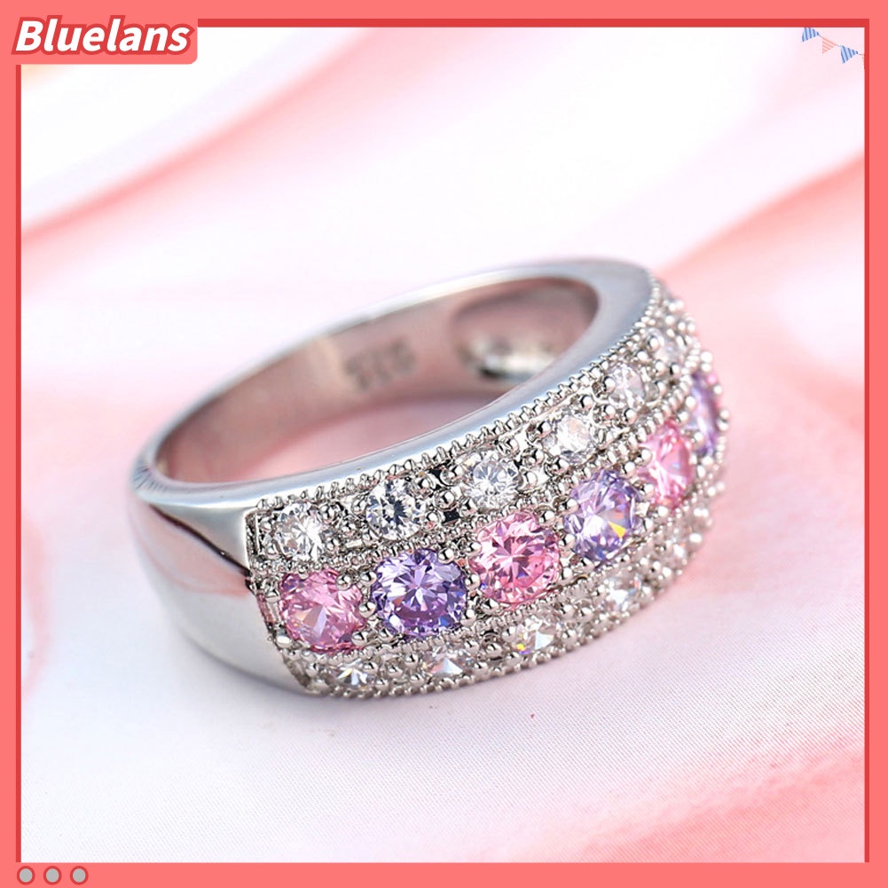 {In Stock} Pernikahan Pertunangan Perhiasan Pengantin Cincin Jari Hias Cubic Zirconia Warna-Warni