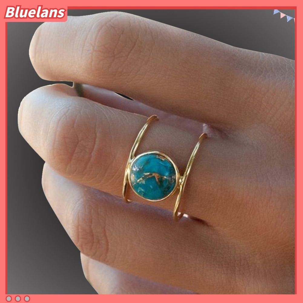 {In Stock} Fashion Bulat Imitasi Pirus Perhiasan Hadiah Wanita Lady Pesta Pernikahan Jari Cincin