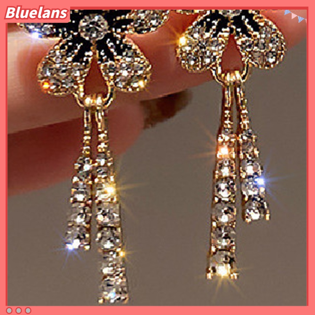 {In Stock} 1pasang Wanita Drop Anting Bentuk Bunga Berlian Imitasi Mengkilap Hias Rumbai Pernikahan Kait Anting Hadiah Ulang Tahun