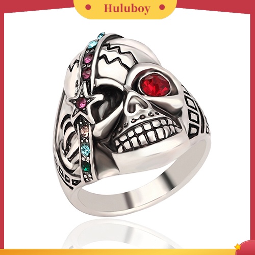 {Ready Stock} Unisex Fashion Gaya Punk Tengkorak Bintang Berlian Imitasi Bertatahkan Hadiah Kekasih Cincin Perhiasan