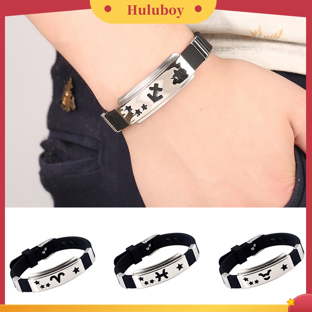 {Ready Stock} Gelang Tangan Pria Horoskop Stainless Steel Silikon Bangle Clasp Cuff Bracelet