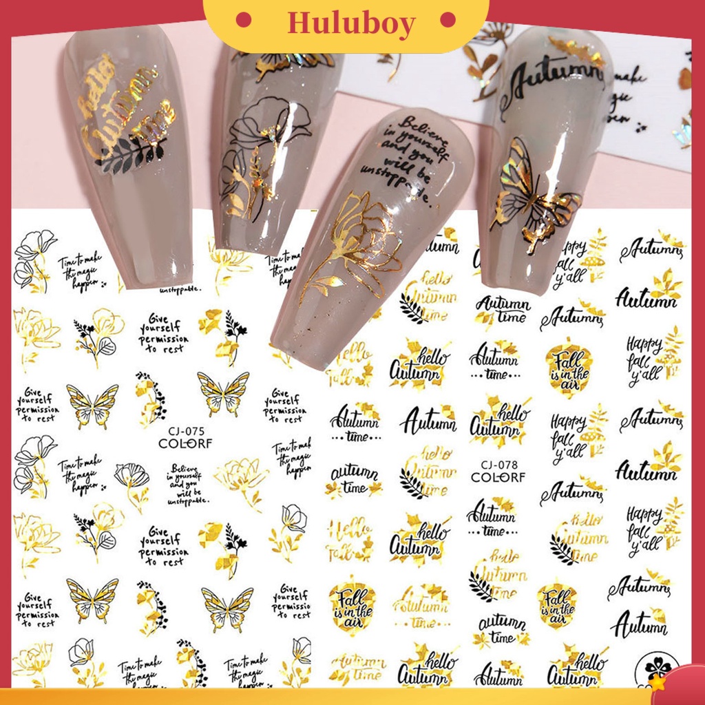 {In Stock} 2lembar Stiker Nail Art Gloss Perekat Diri Tidak Luntur DIY Kuat Lengket Kupu-Kupu Maple Daun Manicure Decal Nail Salon Supply