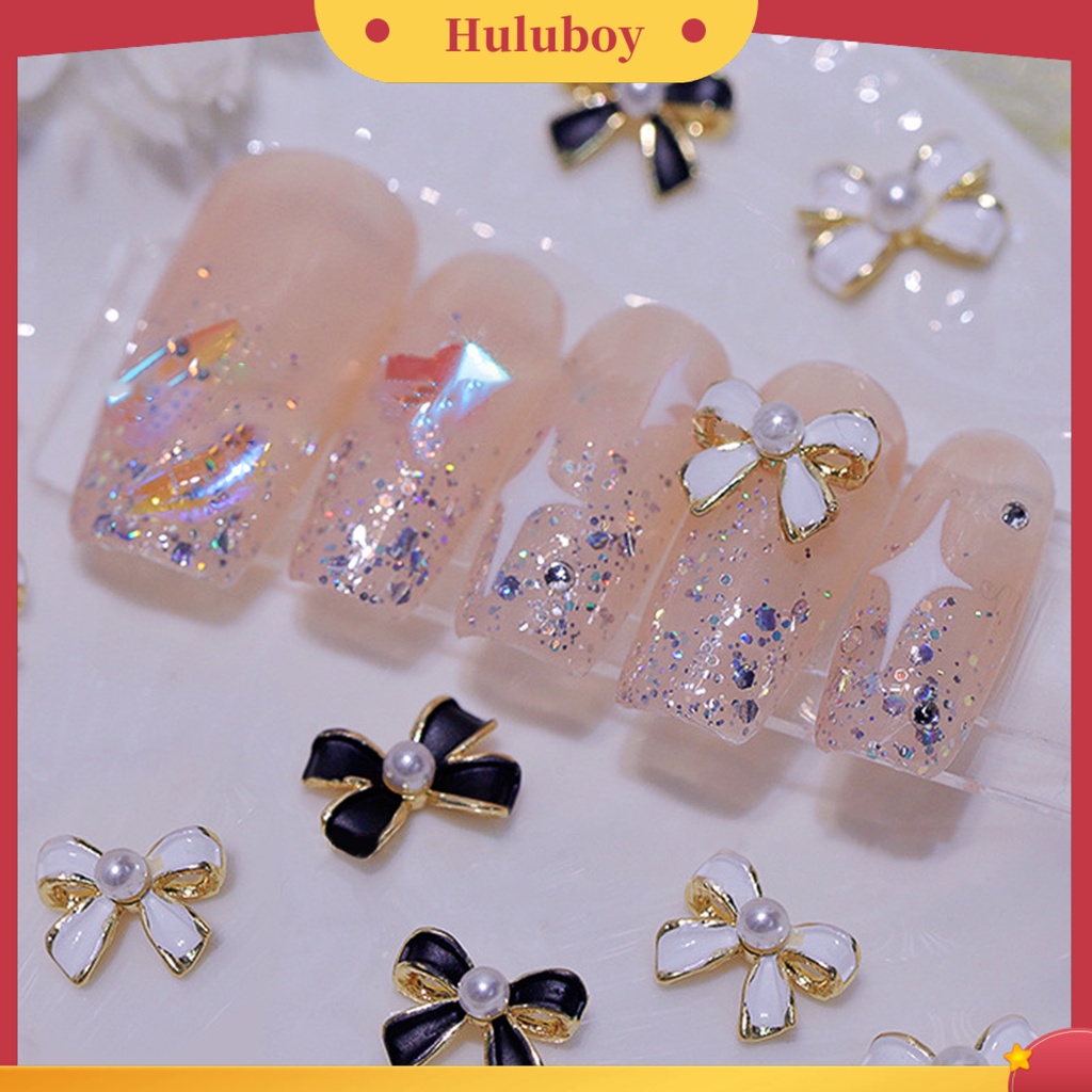 {In Stock} 10Pcs Ornamen Kuku Bentuk Unik Desain Mutiara Imitasi Warna Vibrant Menakjubkan Efek Visual 3D Bow-knot Nail Charms Ornamen Perhiasan Manicure Untuk Salon Kuku