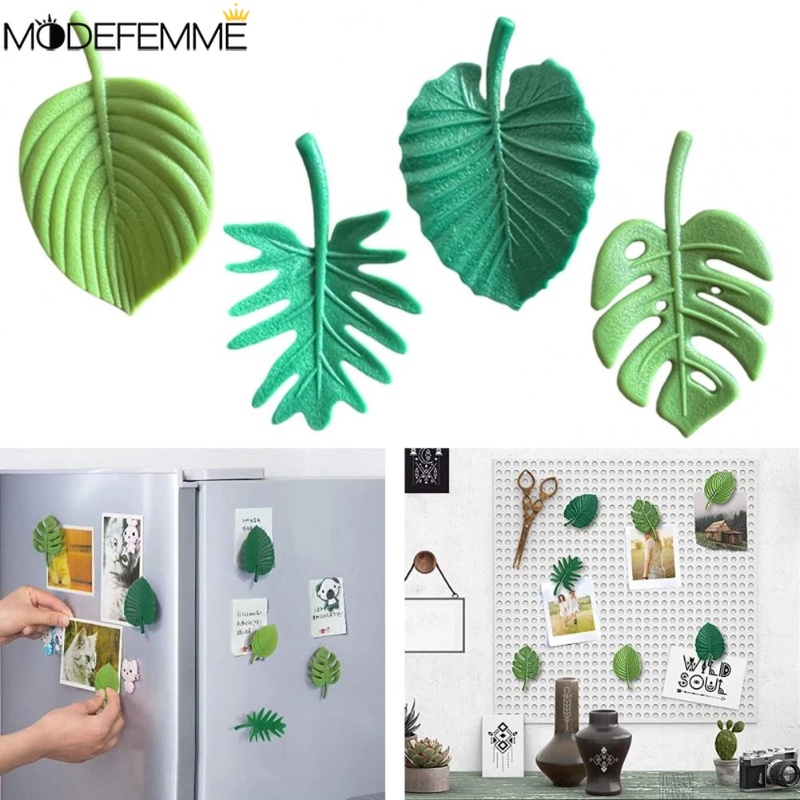 4pcs Magnet Kulkas Tanaman Untuk Dekorasi Kulkas Dapur Green LeafFridge Kitchen Decoration Accessories Daun Mini Gadget Dapur Dekorasi Rumah Sticker Kulkas