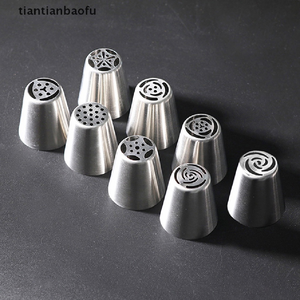 [tiantianbaofu] 8pcs/set Stainless Steel Rusia Nozel Pastry Kue Icing Piping Nozzle Tools Butik