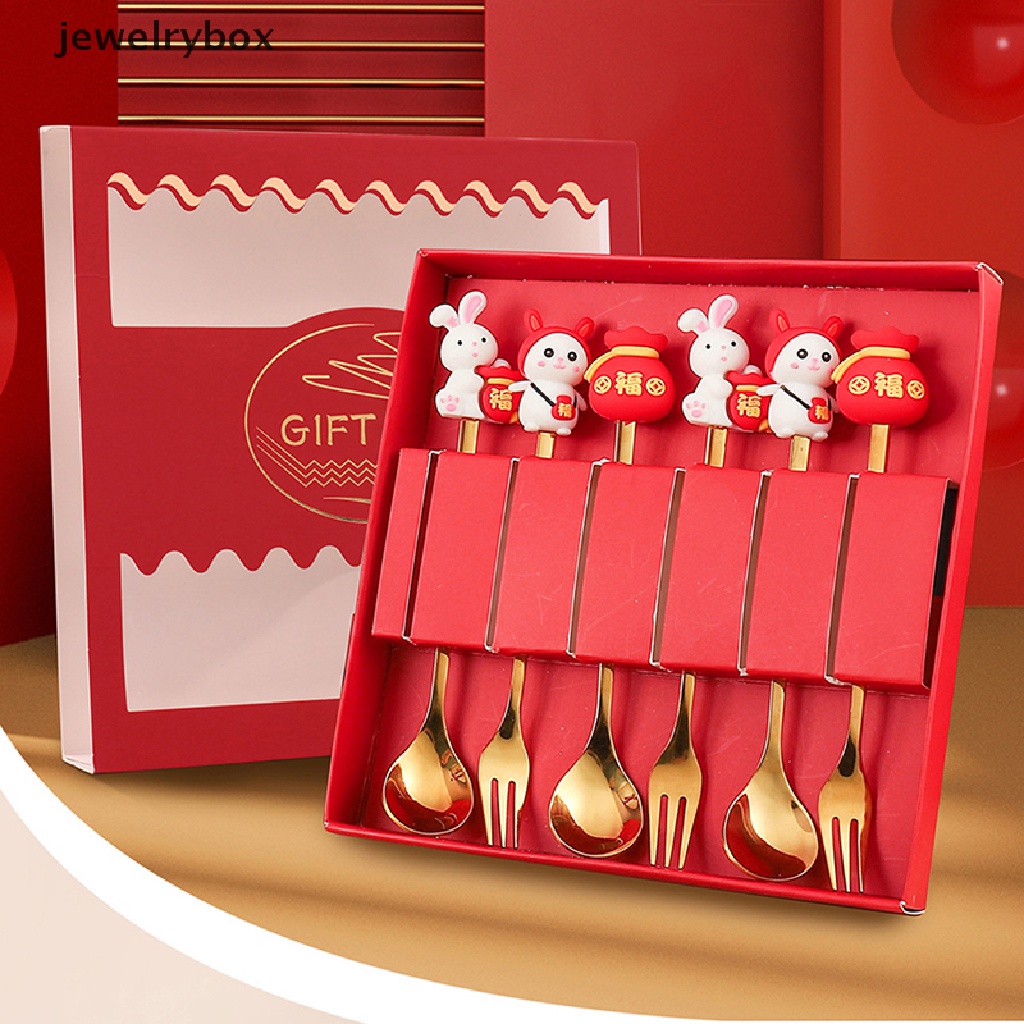 [jewelrybox] Hadiah Imlek Alat Makan Kelinci Sendok Garpu Set Zodiak Dessert Spoon Butik