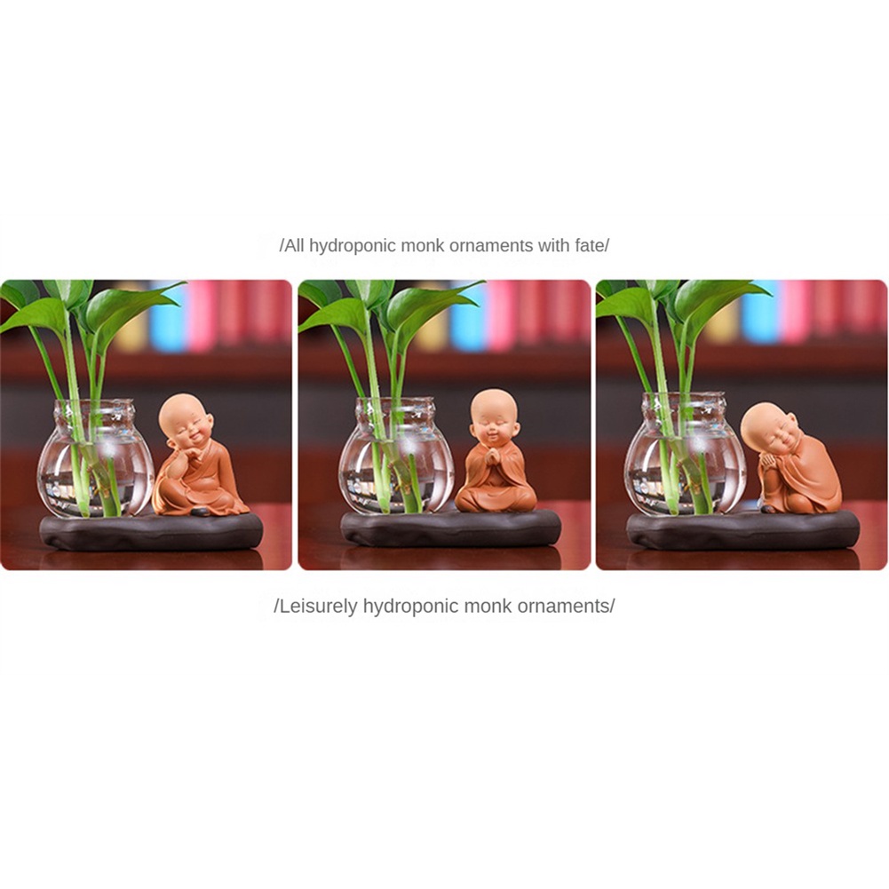 Vase Tanaman Hidroponik Vas Biksu Buddha Dekorasi Pot Bunga Kreatif Patung Buddha Hidroponik Hadiah Dekorasi Taman Rumah