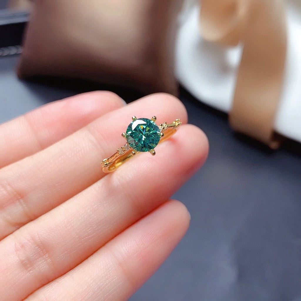 Goldkingdom Aksesoris Perhiasan Fashion Ready Stock Cincin Berlian Moissanite Biru-Hijau Maldivian