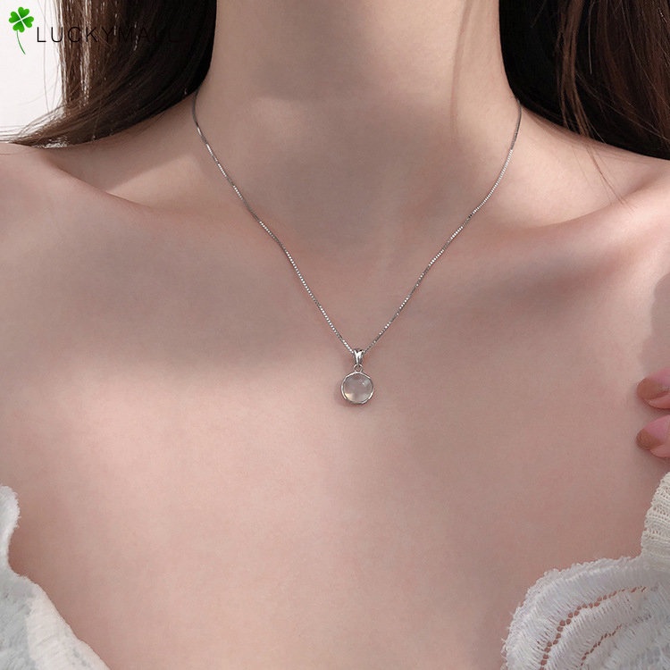 Kalung Rantai Perak Y2K Korea Untuk Wanita Elegan Opal Pendant Perhiasan Aksesoris