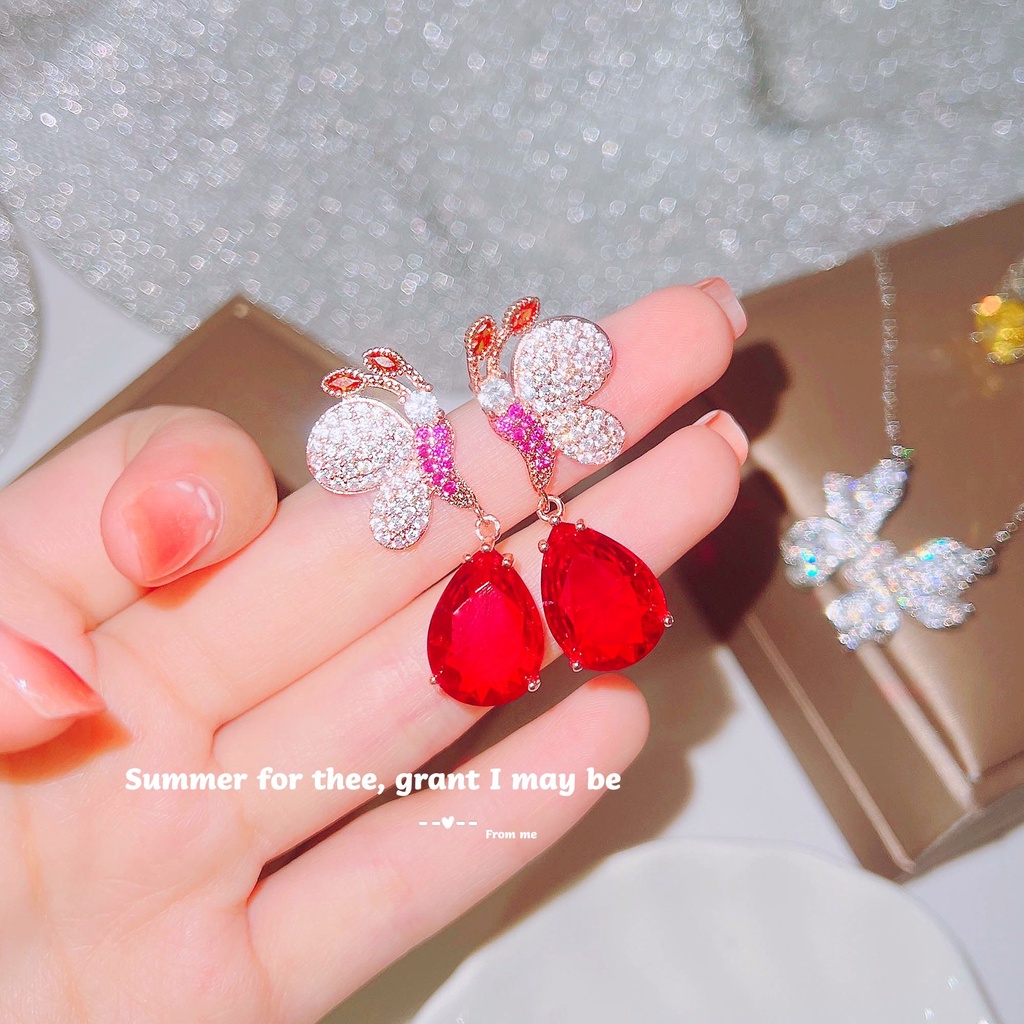 Goldkingdom Aksesoris Perhiasan Fashion Ready Stock Anting Berlian Warna-Warni Chao Peri Kupu-Kupu Anting Wanita Stud Earrings