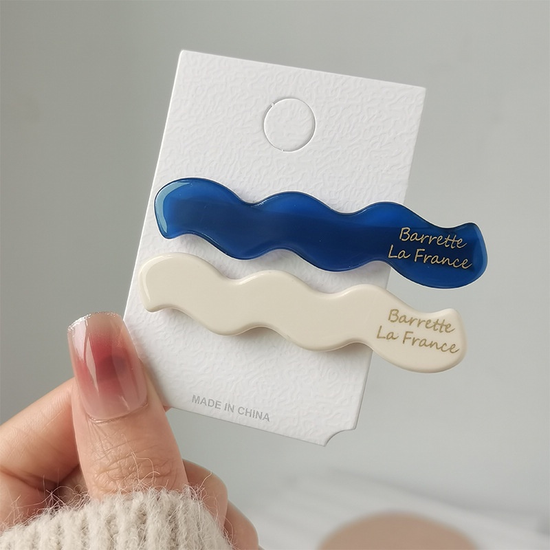 Indah Versi Korea Dari Hiasan Kepala Klip Biru Dan Putih, Gadis Poni Samping Rambut Rusak Duckbill Hair Clip Card