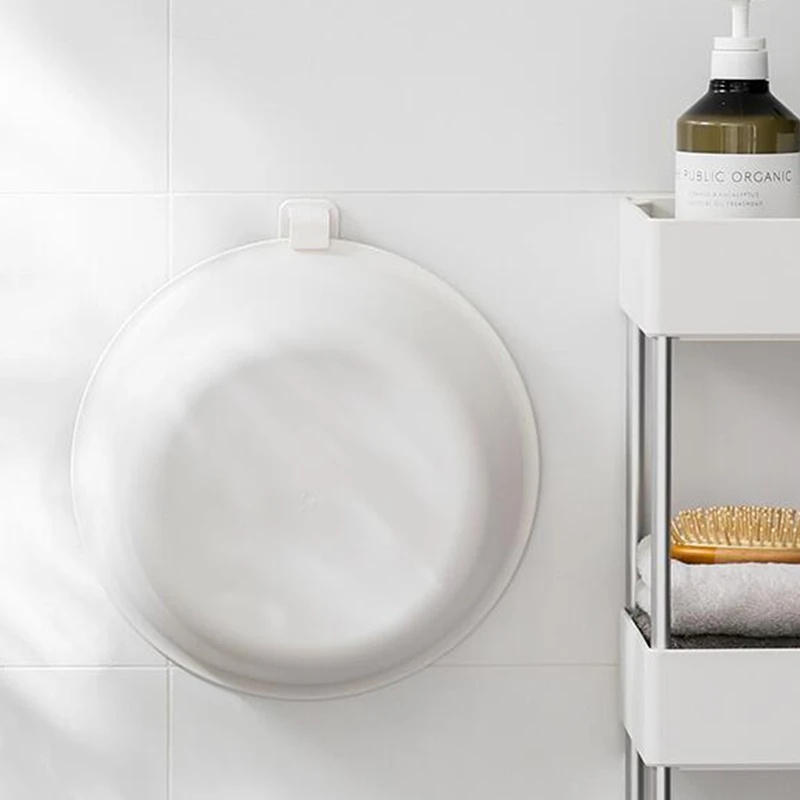 [Unggulan] 1pc Rak Penyimpanan Rumah Hiasan Dinding Wastafel Gantungan Dinding Tanpa Jejak Rak Penyimpanan Baskom Holder Viscose Kuat Non-Punching Baskom Kait Aksesori Kamar Mandi