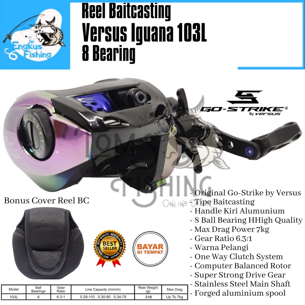 Reel Pancing BC Baitcasting Go-Strike Versus Iguana 103L (8 Bearing) Bonus Cover Reel - Engkus Fishing