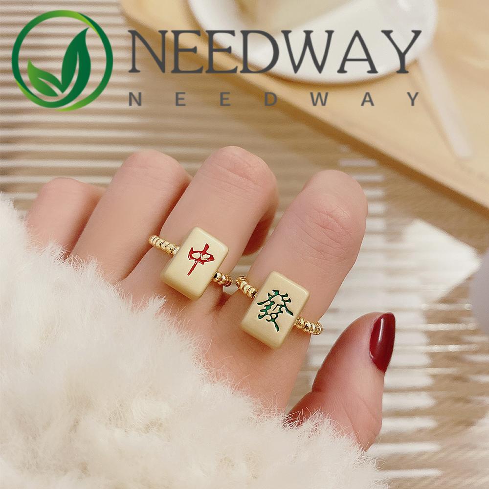 Needway  Mahjong Cincin Aksesoris Hadiah Manik-Manik Transfer Bangsa Beruntung Hip Hop Perhiasan Fashion