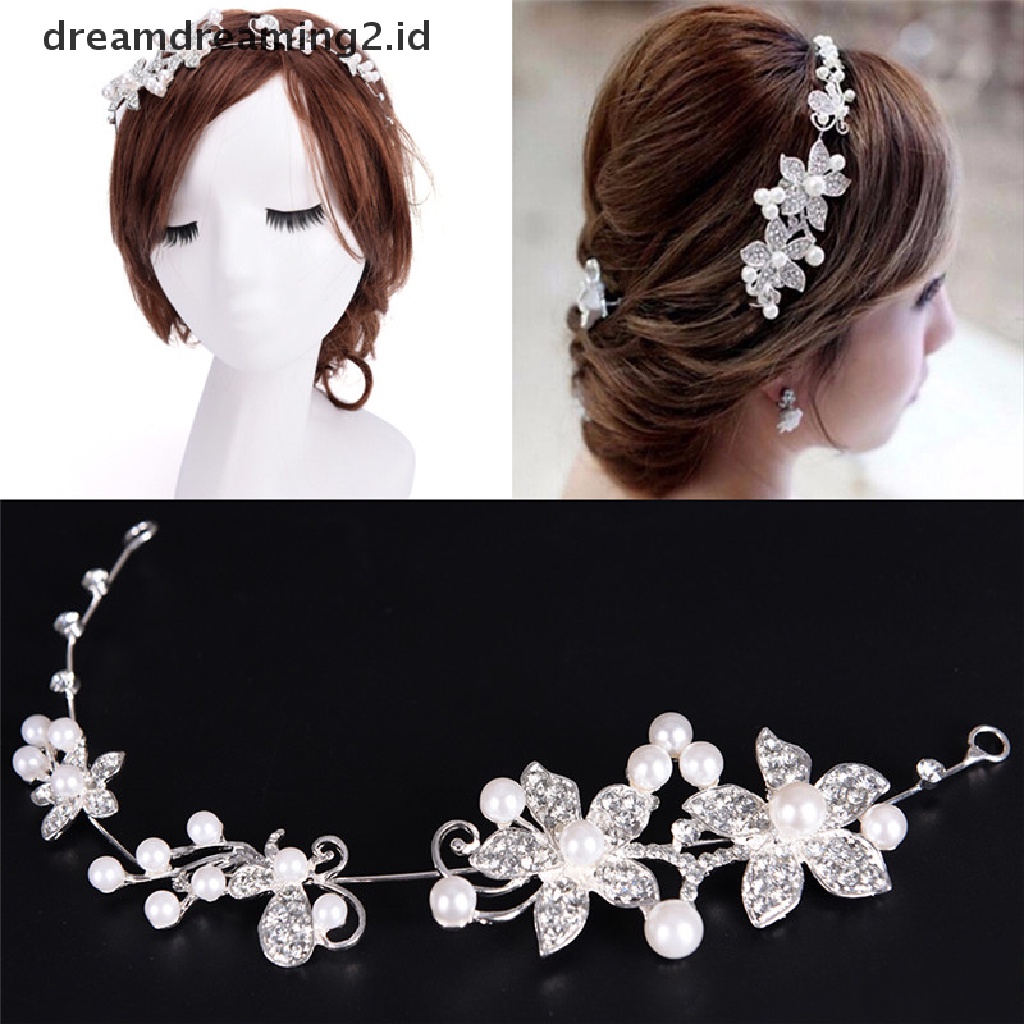 (hot) Baru Kristal Berlian Imitasi Mutiara Bando Perak Pesta Pernikahan Tiara Bridal Hairclip//