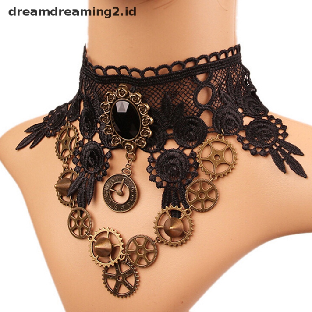 (hot) Vintage Lace Gothic Steampunk Collar Choker Liontin Kalung Pesona Perhiasan Hadiah//