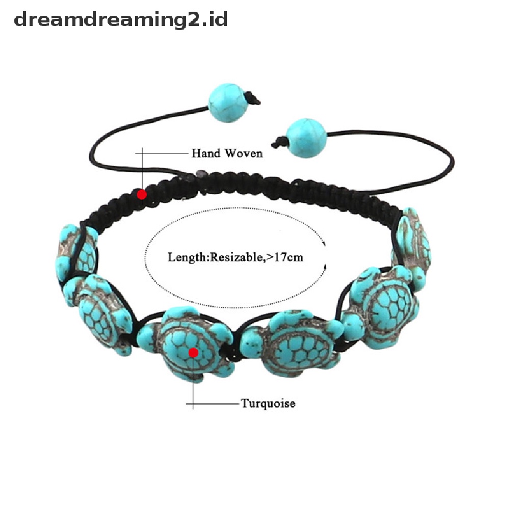 (hot) Vintage Bohemia Bangle Turquoise Turtle Adjustable Braided Rope Gelang Perhiasan//