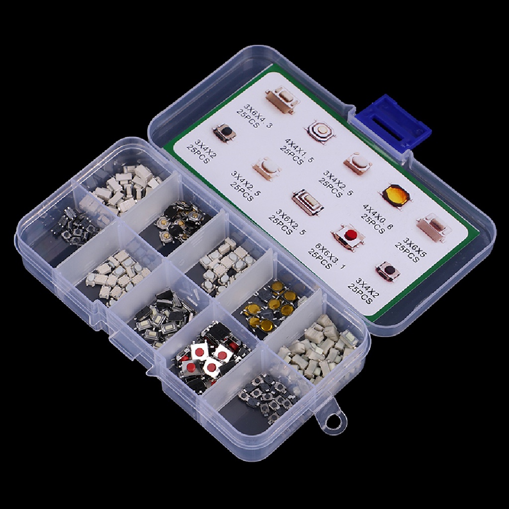 [HeavenDenotation] 250pcs 10jenis Tactile Push Button Switch Tombol Mobil Tombol Sentuh Microswitch HDV