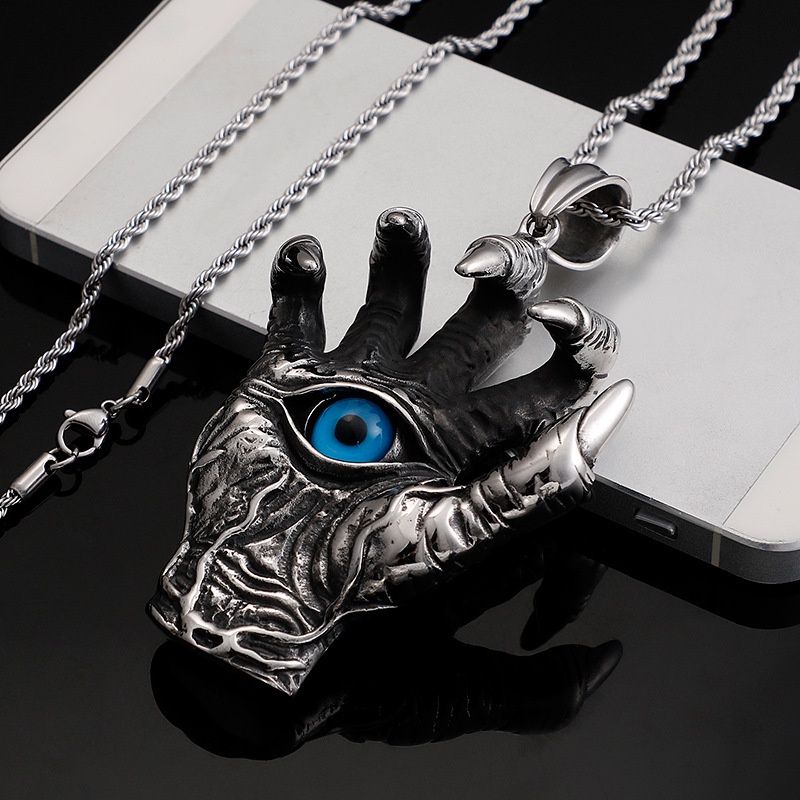 Kalung Liontin Cakar Naga Domineer Retro Baru Biru Evil Eye Neckalces Untuk Pria Perhiasan Aksesoris Pesta