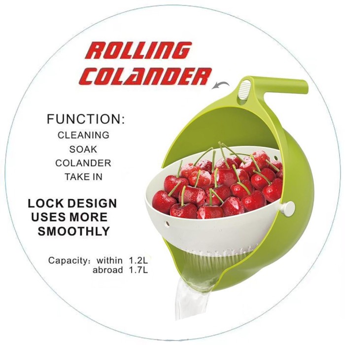 Baskom Saringan Masak Pembersih Buah Sayur Beras Rolling Colander 2in1