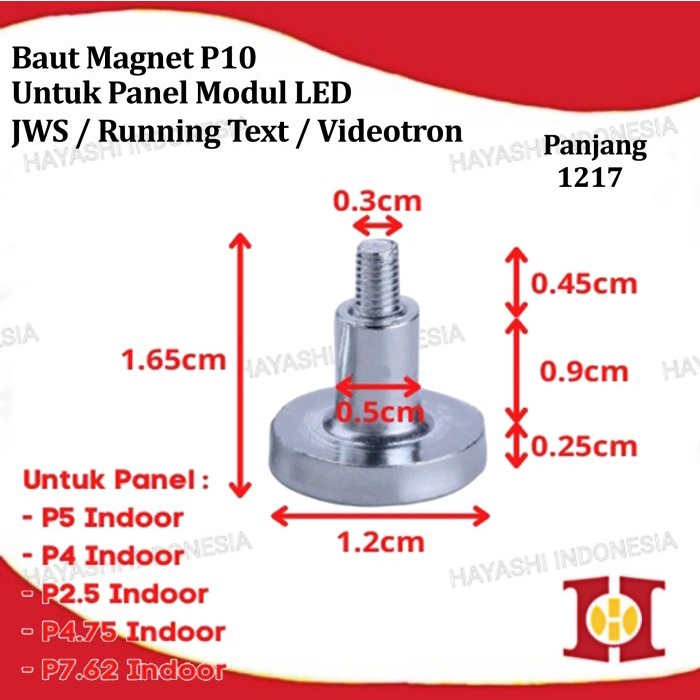 Baut Magnet Panjang Pendek Panel Modul LED P10 Running Text Videotron - 50pcs