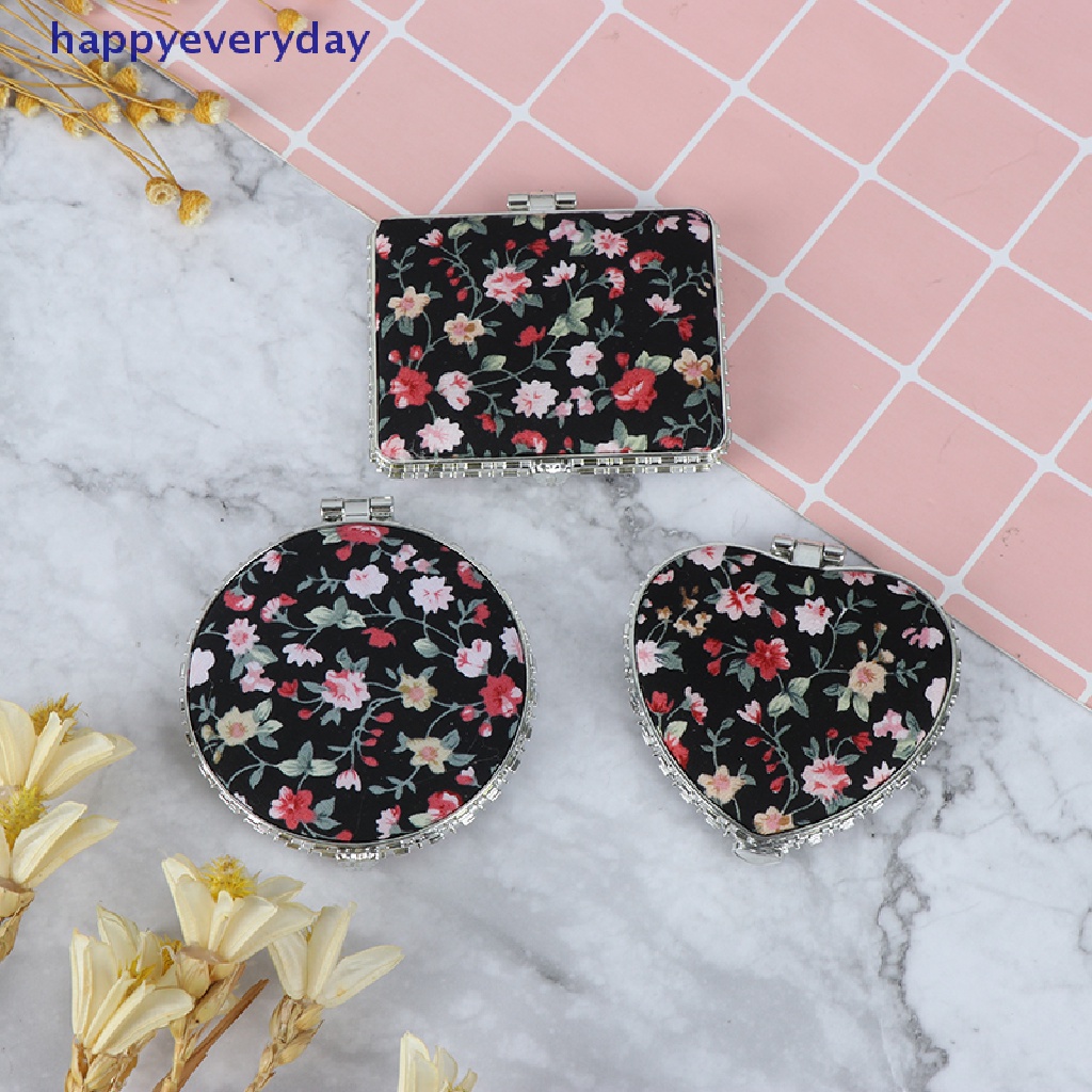 [happy] Mini Rias Compact Pocket Flowers Cermin Kosmetik Vintage Lipat Dua Sisi [ID]