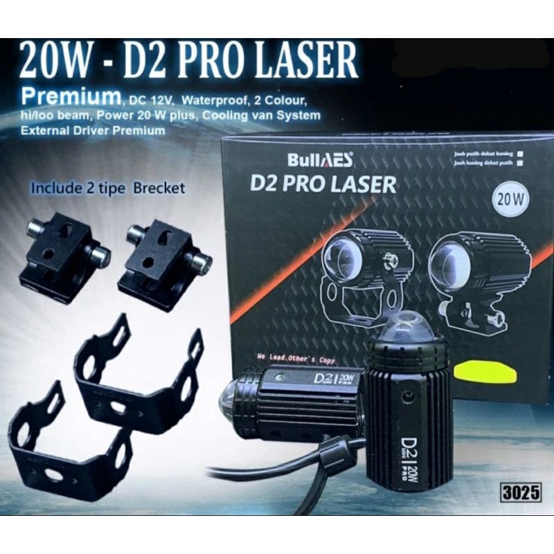 Original Aes Lampu Laser Foglamp D2 Aes Pro 20W Superbright Hi Low Beam 3 Mode Premium I Lampu Laser
