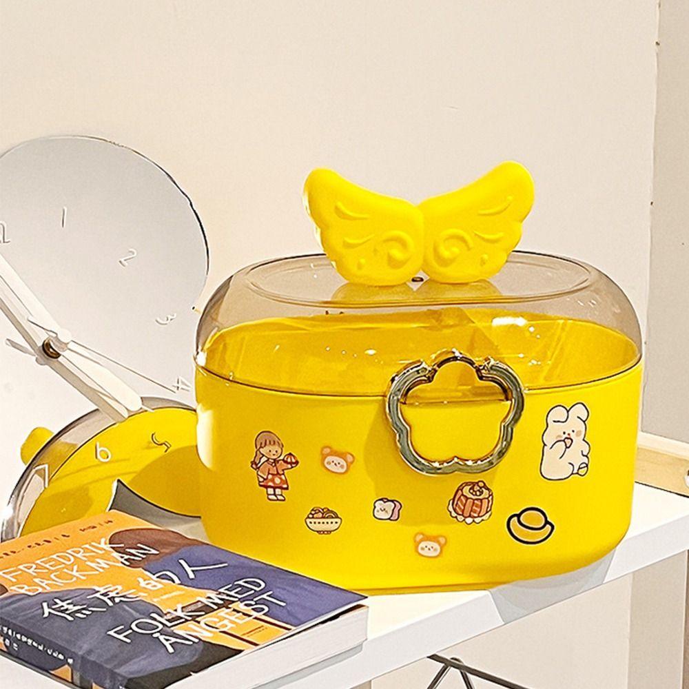 Fishstick Gadis Kotak Perhiasan Kartun Aksesoris Rambut Multi Fungsi Sayap Kalung Penyimpanan Case Plastik Kapasitas Besar Desktop Jewelry Case