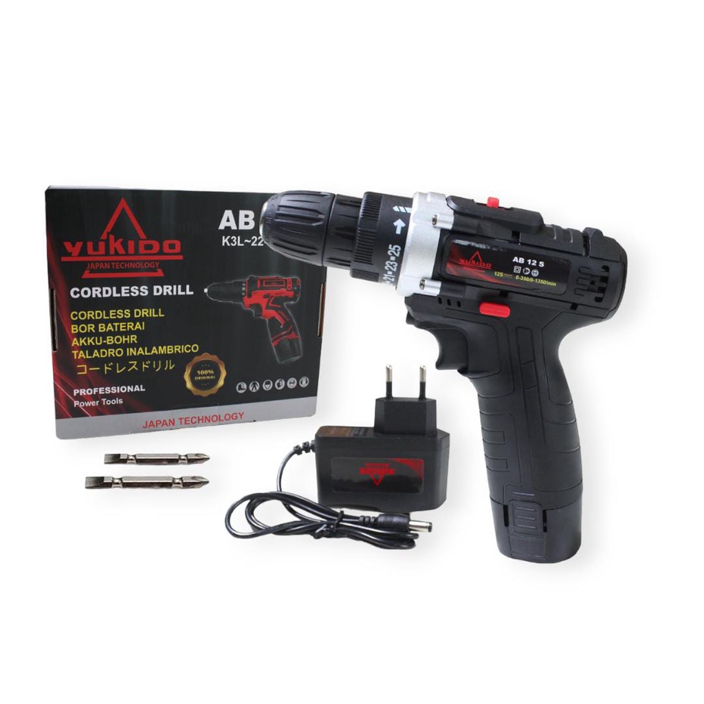 SAHABAT PERKAKAS 88 -KUALITAS JEPANG !! YUKIDO AB-12S Mesin Bor Cordless 12volt Bor Mesin Sunc Tools Promo Termurah Set box Lengkap 1 baterai Variable speed