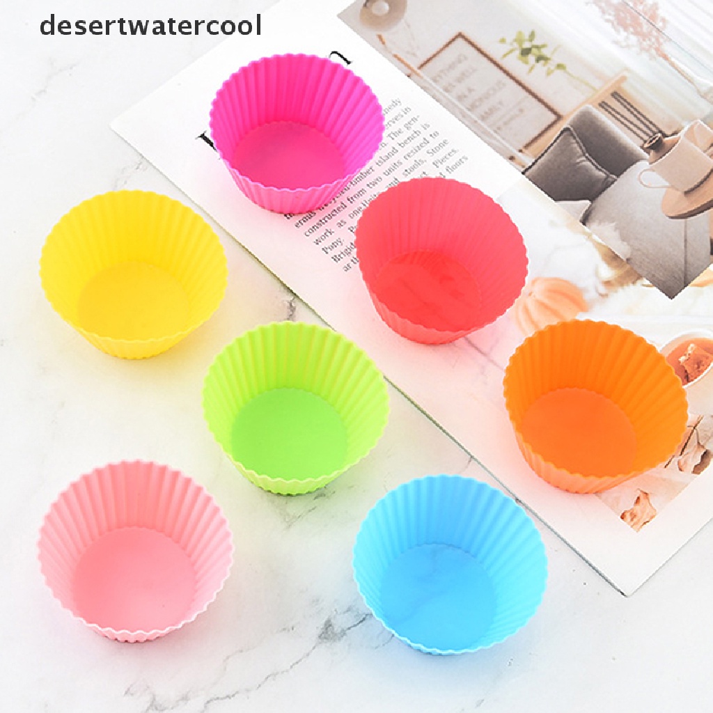 Deid 7pcs/lot Silikon Cangkir Kue Berbentuk Bulat Muffin Cupcake Cetakan Kue Perlengkapan Masak Dapur Rumah Kue Decorag Tools Martijn