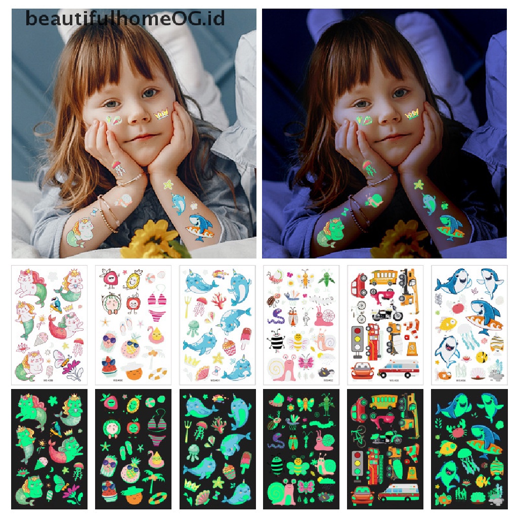 // Kecantikan// Anak-Anak Bercahaya Kartun Tato Sementara Stiker Tahan Air Lampu Malam Bercahaya **