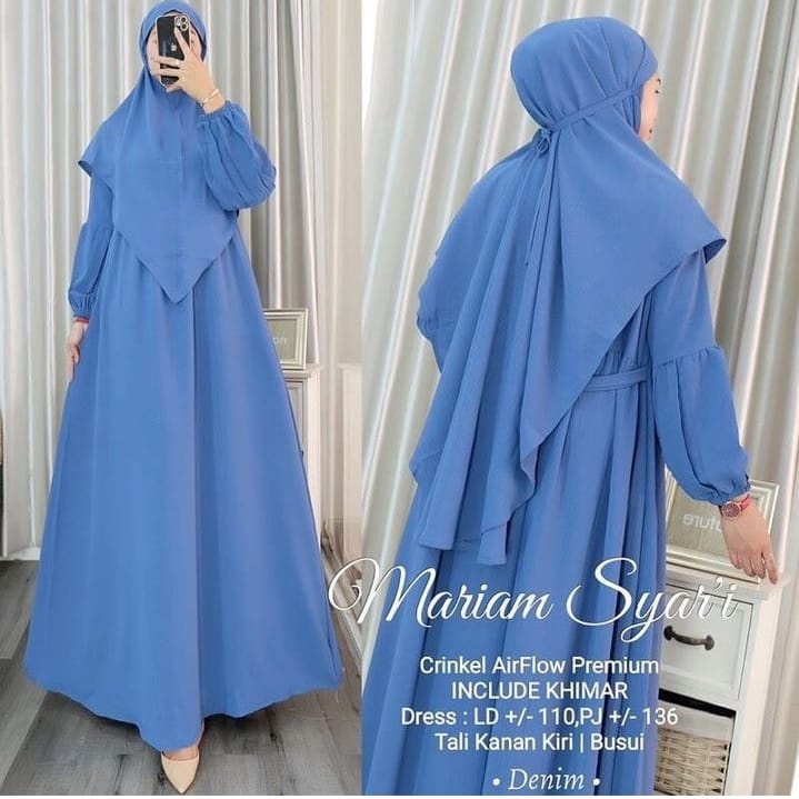 Mariyam Dress Syarii Wanita Muslim OOTD Gamis Lebaran Fit To XL Besar l Maryam Syar'i Polos Basic Premium