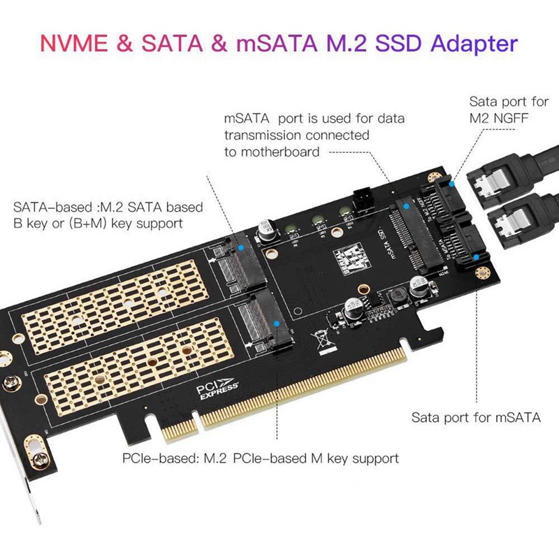 M.2 NVMe SSD NGFF To PCIE 3.0 X16 Adapter M Kunci B MSATA PCI Expansion SATA 3in1 Converter Riser